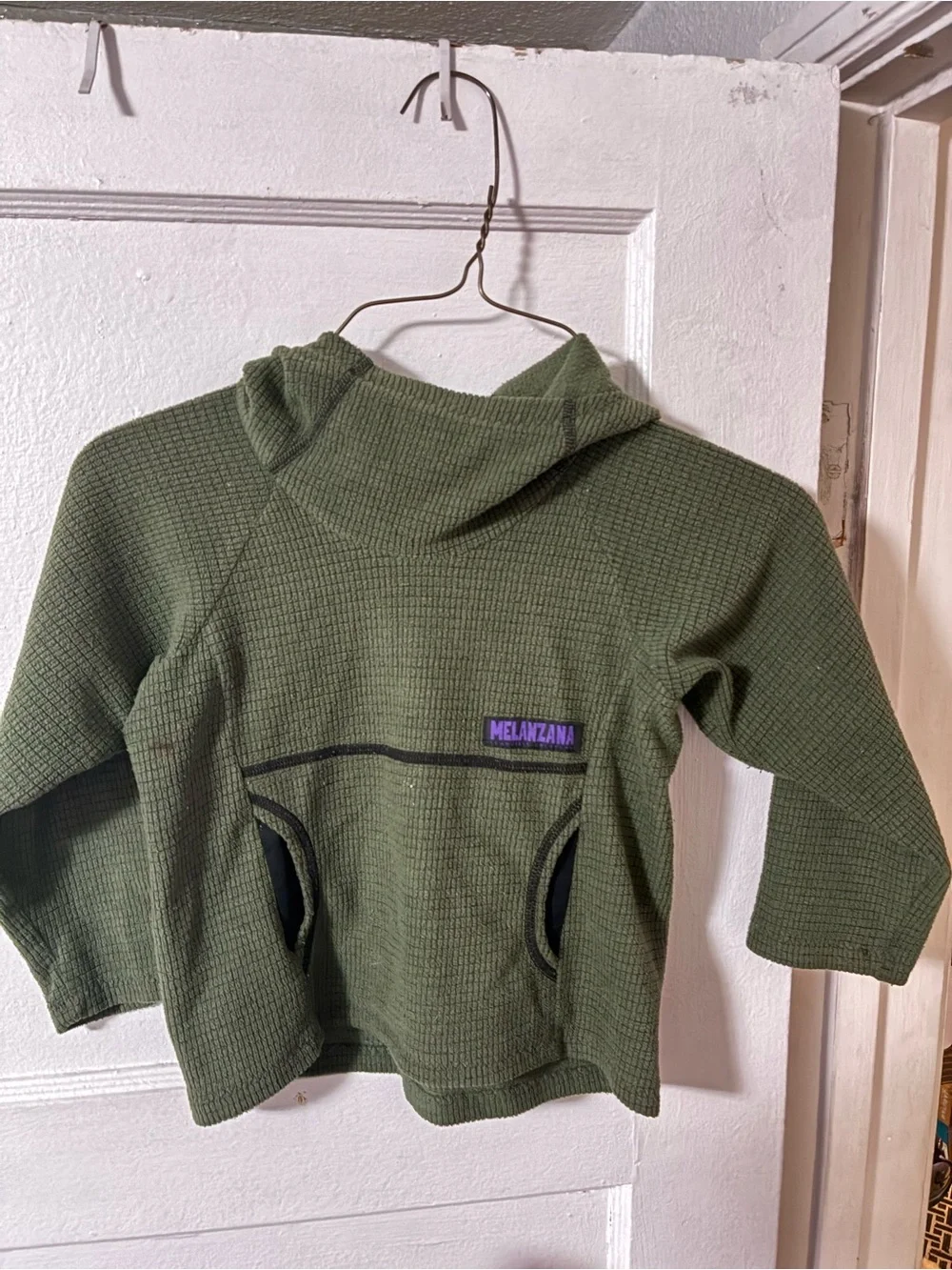 Melanzana Kids Olive Hooded Waffle Knit Pullover
